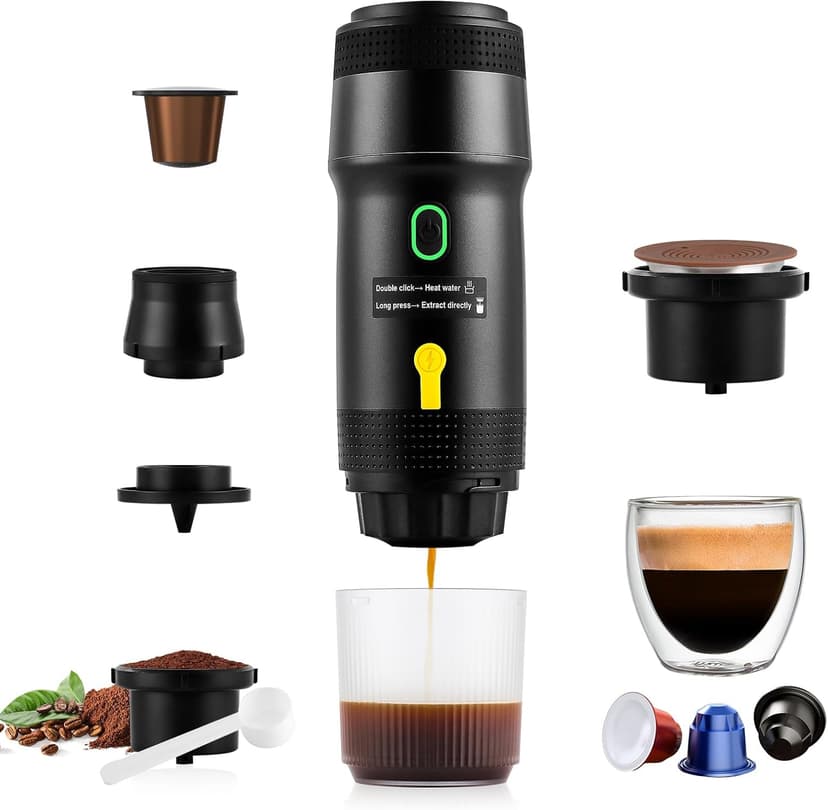 𝟯 𝗶𝗻 𝟭 Portable Coffee Maker for Travel, 20 Bar Portable Espresso Machine with USB,Travel Coffee Maker Self-Heating, Compatible with Ground Coffee & Capsule for Hiking,Office,RV（Upgrade）
