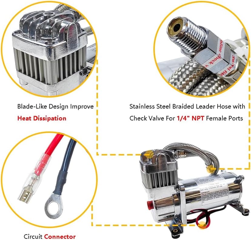 Medium Duty Onboard Air System/Kit 150 PSI Compressor 12V With 2.5 Gallon (9.5 Liter) Train/Air Horn Tank