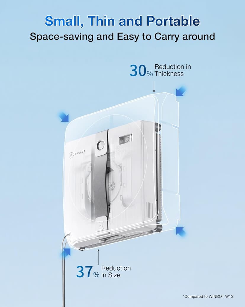 ECOVACS WINBOT Mini Window Cleaning Robot - Compact Design, Dual Nozzles with Ultrasonic Spray, 9-Stage Protection System, Intelligent Path Planning, 3 Cleaning Modes, Anti-Slipping System