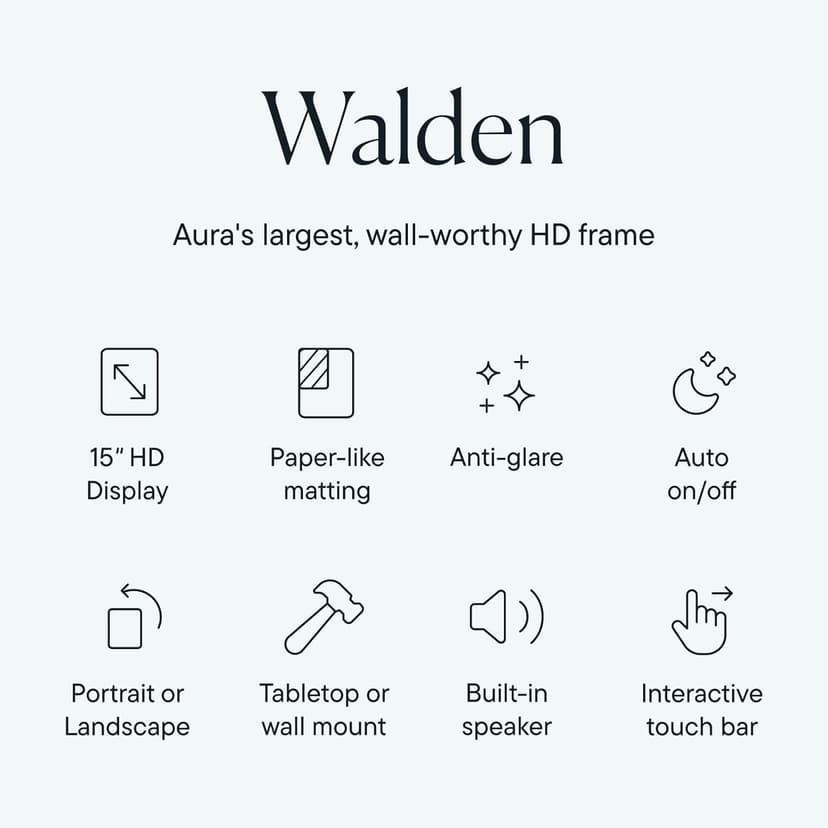 AURA Walden 15" WiFi Digital Picture Frame | Wirecutter's Best Digital Frame for Gifting | Send Photos from Your Phone | Quick, Easy Setup in Aura App | Free Unlimited Storage | Ink with White Mat