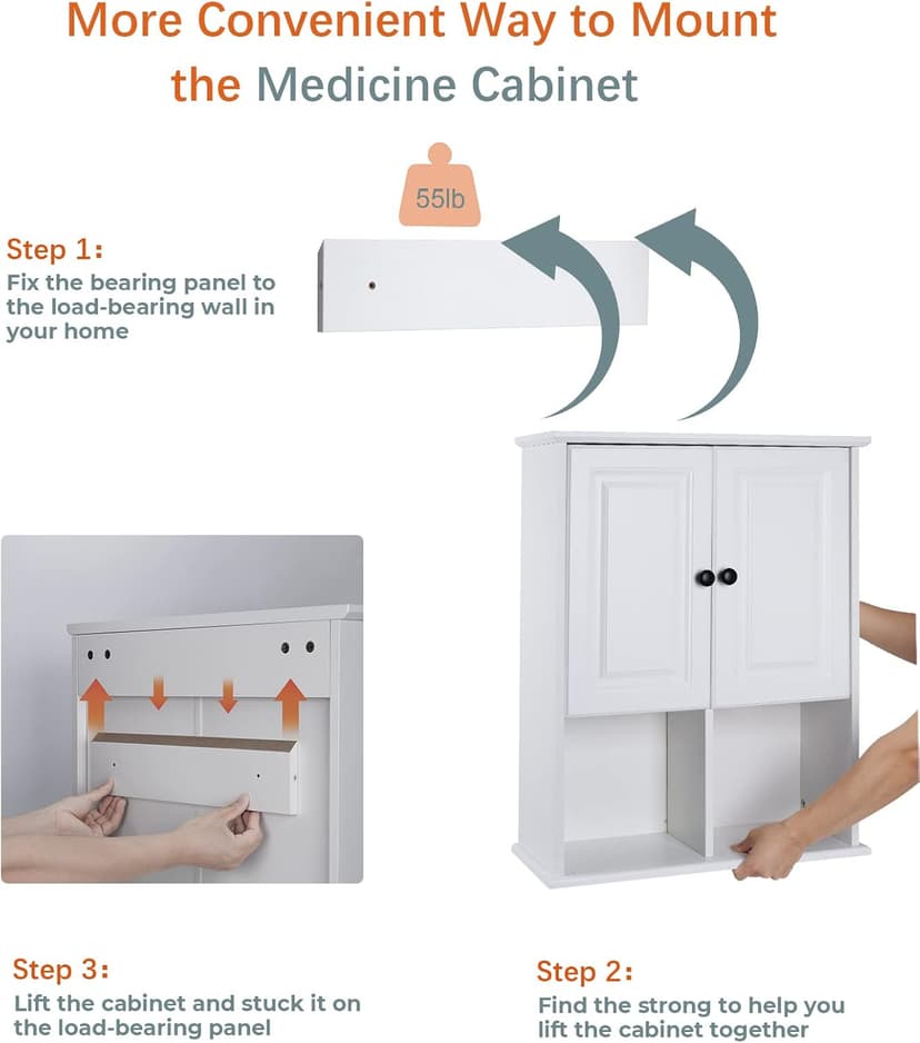 HAIOOU Bathroom Wall Cabinet with Motion Sensor LED Light, Wooden Medicine Cabinet Wall Mounted Cupboard, Over Toilet Storage Cabinet with Buffering Hinges and Adjustable Shelf - Modern White
