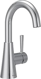 Moen Ronan Chrome One-Handle Single Hole Modern Bathroom Sink Faucet with Optional Deckplate and Spring Loaded Drain Assembly, 84021
