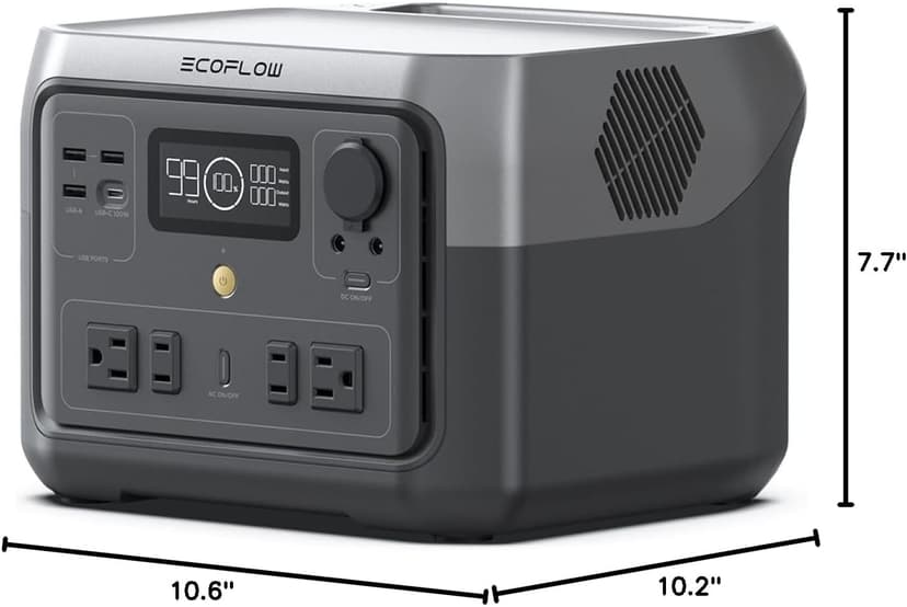 EF ECOFLOW Portable Power Station RIVER 2 Max 500, 499Wh LiFePO4 Battery/ 1 Hour Fast Charging, Up To 1000W Output Solar Generator (Solar Panel Optional) for Outdoor Camping/RVs/Home Use