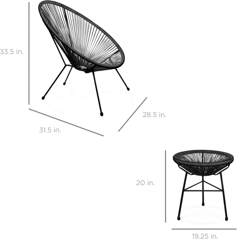 Best Choice Products 3-Piece Outdoor Acapulco All-Weather Patio Conversation Bistro Set w/Plastic Rope, Glass Top Table and 2 Chairs - Black