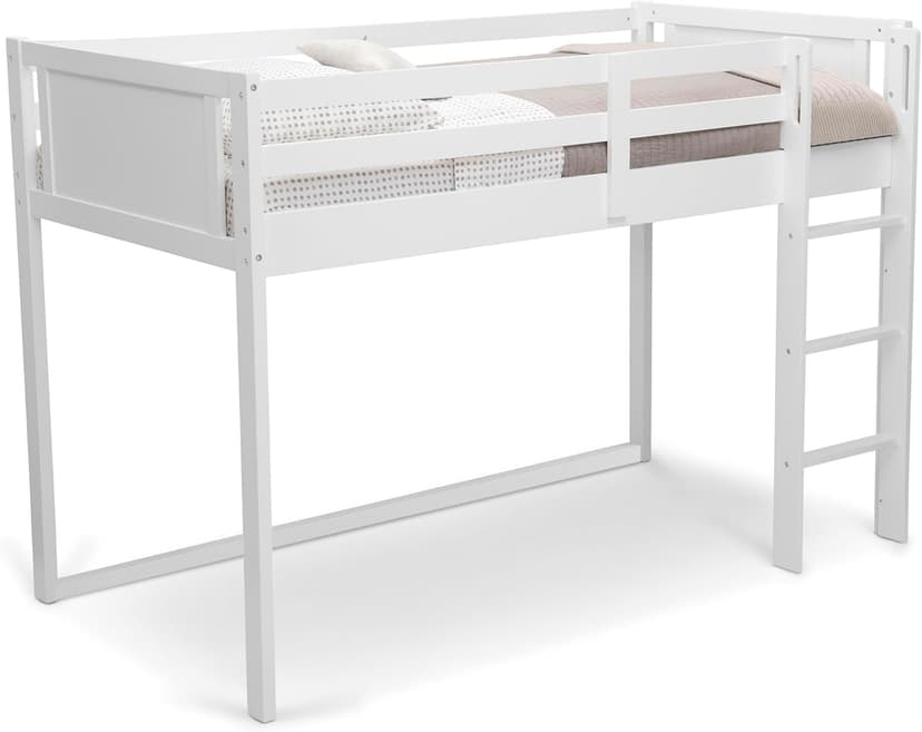 Delta Children Twin Loft Bed with Guardrail and Ladder (Coordinates with Loft Bed Tents Sold Separately), White
