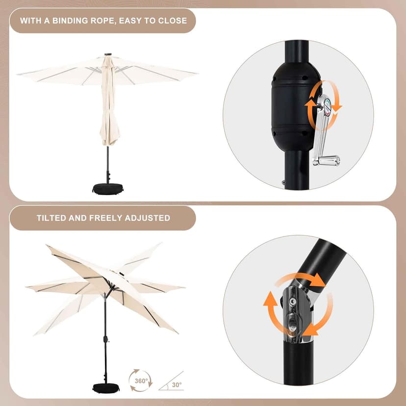 Sundale Outdoor 9FT Patio Umbrella with Sand Bag Umbrella Base, Outdoor Umbrella with Tilt and Crank, Beige