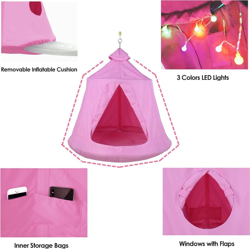 AthLike X-Shaped Hanging Tree Tent w/Swing Chair,Hammock Chair Stand Canopy w/Steel Frame,Indoor Outdoor Egg Basket Patio Seat w/Adjustable Solid Stand,Bedroom Porch Balcony Garden 330lb(Pink)