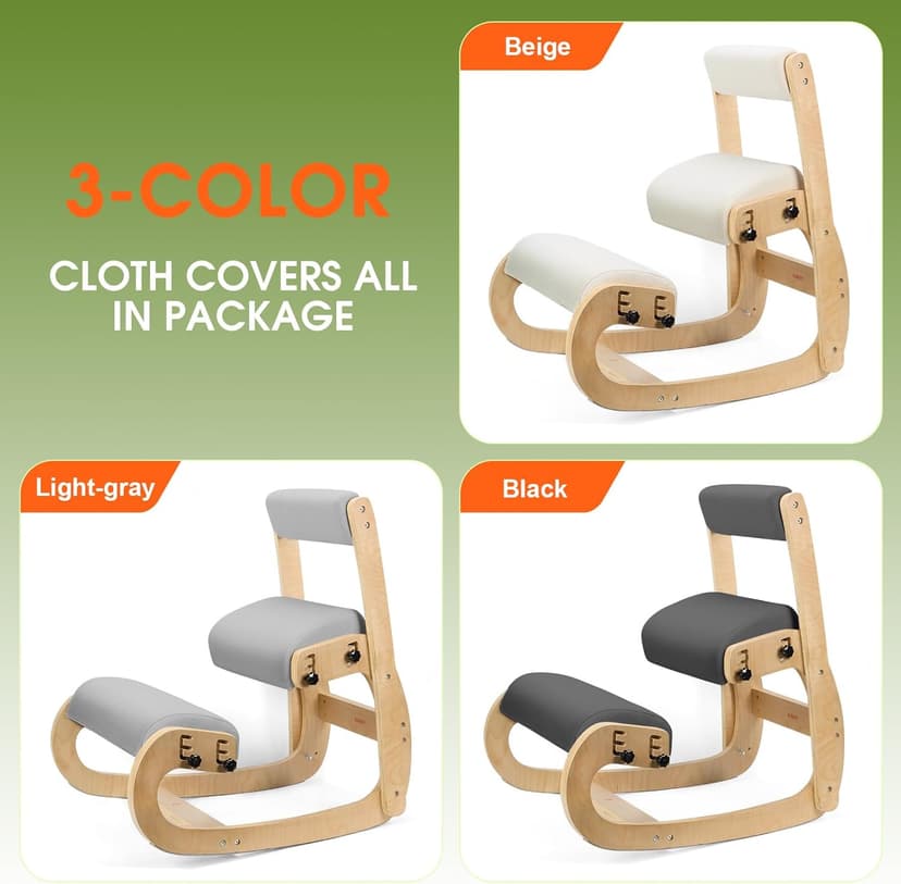 Ergonomic Kneeling Chair with Back Support,Kneeling Chair Improve Posture and Relife Back Pain,Soft Memory Arc-Pad and Wood Adjustable Height Rocking Knee Chairs,Ideal for Office Home Desk,Natual