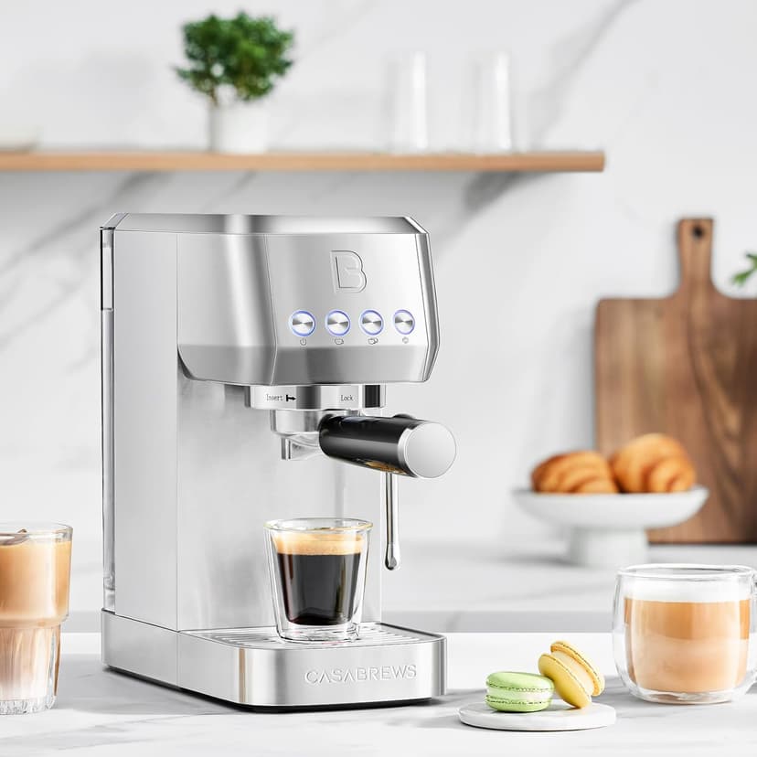 CASABREWS 3700 Essential Espresso Machine 20 Bar, Stainless Steel Cappuccino & Latte Machine with Steam Frother for Home, 43.9oz Water Tank, Silver