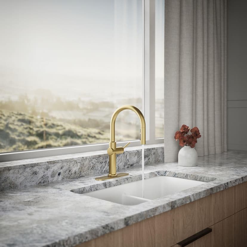 KOHLER 22972-2MB Crue Pull Down Kitchen Faucet, Pull-Down Sprayer, Vibrant Brushed Moderne Brass