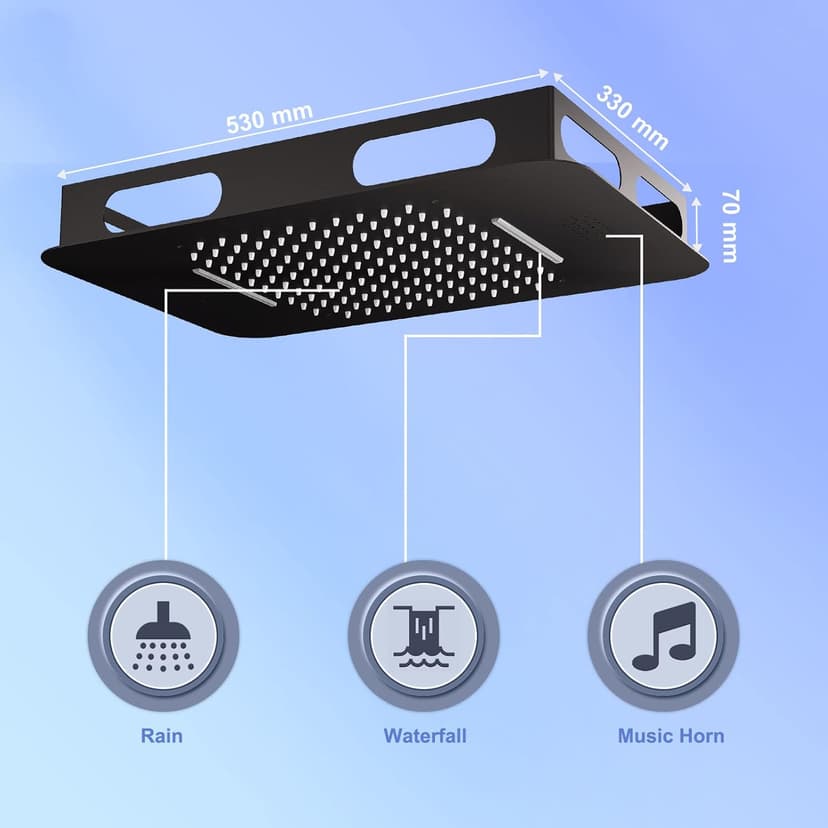 23" Full Body Thermostatic Shower System with Body Jets, Luxury LED Music Rainfall Waterfall Shower Jets System In Wall, Smart Ceiling Mount Multi Function Rain Shower Faucet Set