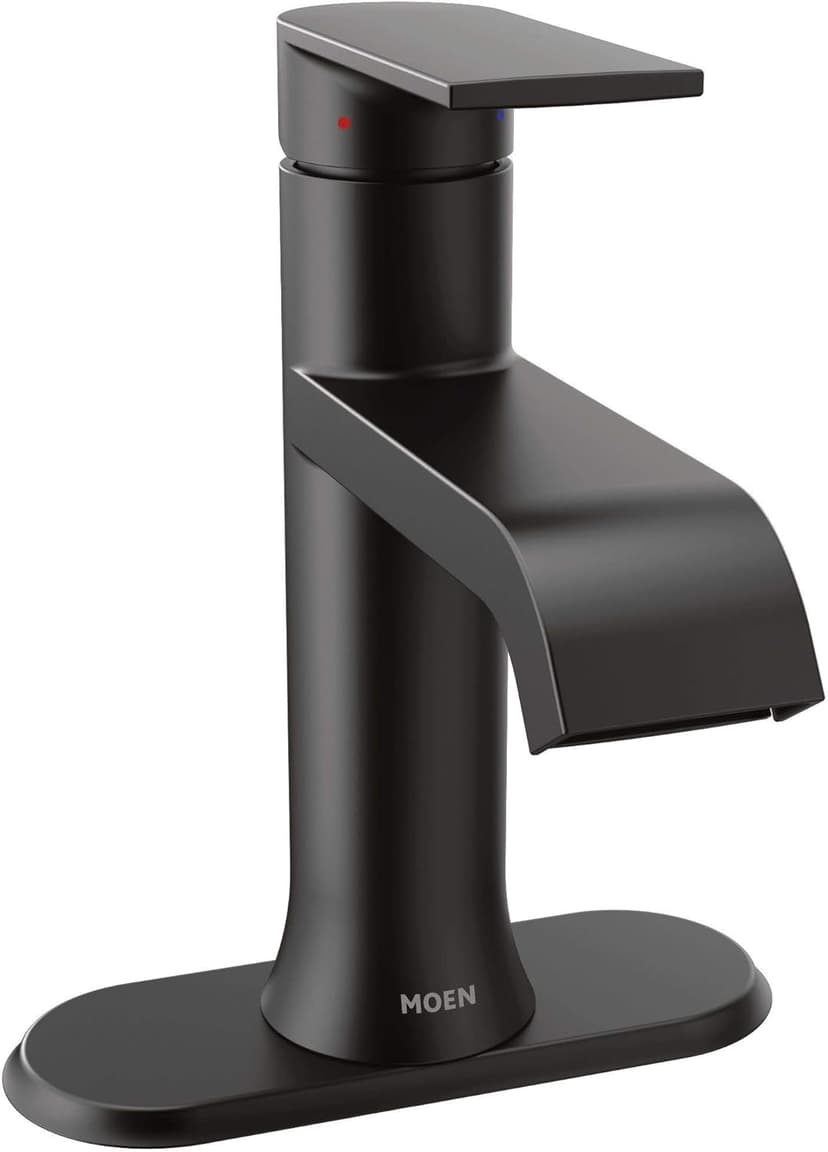 Moen Genta LX Matte Black One-Handle Modern Bathroom Sink Faucet with Optional Deckplate and Low-Arc Spout for Bath Countertop, 6702BL