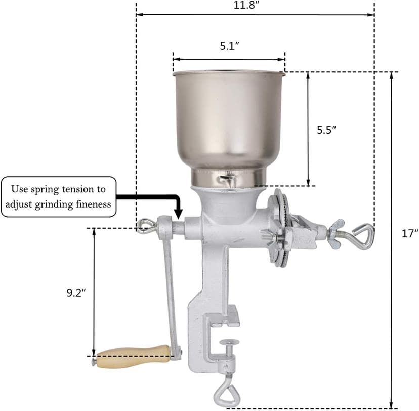 GOTOTOP Hand Crank Grain Mill Grain Grinder Machine Corn Nut Flour Mill Kitchen Tool Equipment for Wheat Nuts Food Seeds with Table Clamp 12.6 x 16.9inch