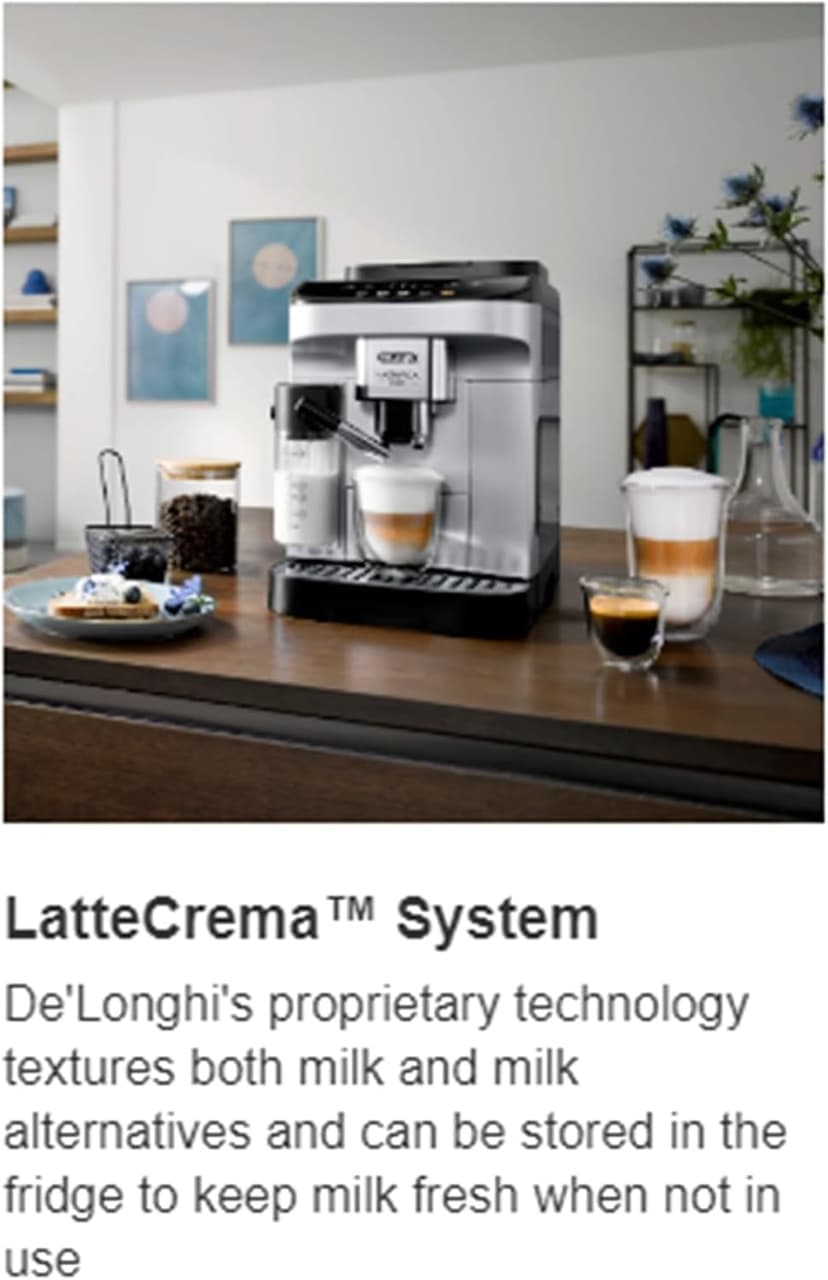 De'Longhi De’Longhi Magnifica Evo Automatic Espresso & Cappuccino Machine with Latte Crema System, 9.45 in. x 17.32 in. x 14.17 in., Chrome