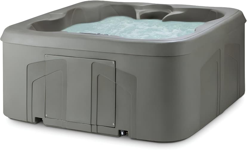LifeSmart 4-Person Hot Tub with 13 High-Powered Jets & LED Lighting, Square, Taupe - Outdoor Spa w/ 4 Bucket Seats, Pump & Cover, 205-Gallon Water Capacity