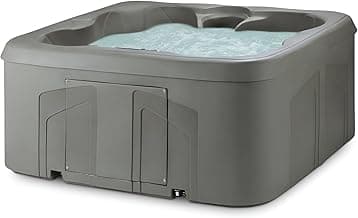 LifeSmart 4-Person Hot Tub with 13 High-Powered Jets & LED Lighting, Square, Taupe - Outdoor Spa w/ 4 Bucket Seats, Pump & Cover, 205-Gallon Water Capacity