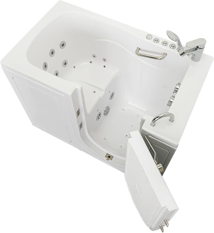 Ella Capri 30"x52" Acrylic Air + Hydro Massage and Heated Seat Walk-In Bathtub with Right Outward Swing Door, 2 Piece Fast Fill Faucet, 2" Dual Drain