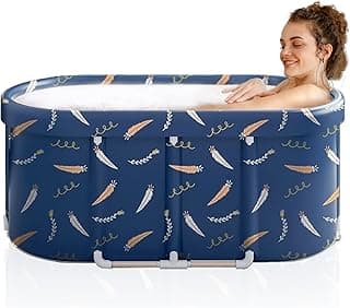 Portable Bathtub,Foldable Freestanding Bathtub,Japanese Soaking Tub,Shower Stall Tub,Bathroom Folding SPA Bath For Adults, Boys & Girls,Outdoor/Indoor Hot Ice Bath,47 Inch,Blue,PVC & Al Alloy