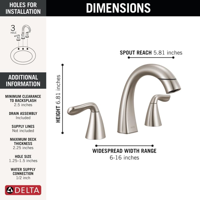 Delta Arvo Brushed Nickel Bathroom Faucet with Sprayer, 8 Inch 3 Hole Widespread Bathroom Sink Faucet with Pull Out Sprayer, Push-Pop Drain, SpotShield Stainless 35840LF-SPPD
