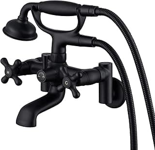 Wall Mount Tub Faucet with Hand Shower 3 to 10in Center Vintage Matte Black Wall Mount Tub Filler Bathtub Faucet Set with Shower Diverter with Valve 8 in Center