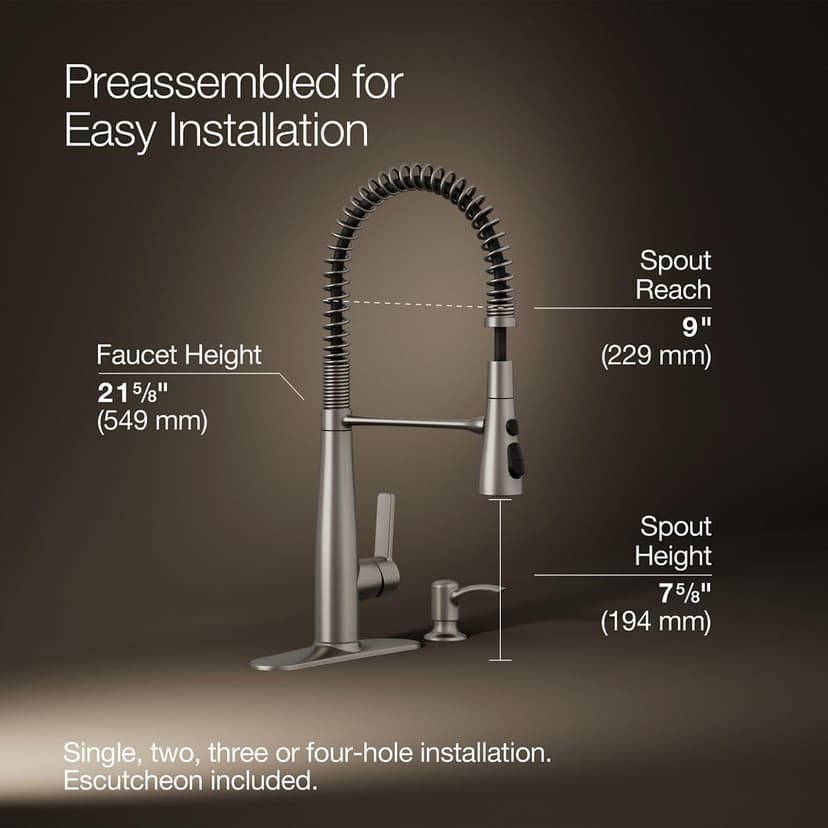 KOHLER K-R22745-SD-VS Semi-Professional Kitchen Faucet with Soap Dispenser/Lotion Dispenser, Commercial Kitchen Sink Faucet with Pull-Down Sprayhead, Vibrant Stainless