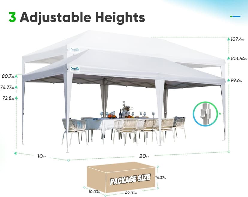 Quictent 10x20 Pop up Canopy Tent, Easy Setup and Wheeled Bag for Commercial, Outdoor, Camping, Parties, Markets and Instant Shelter
