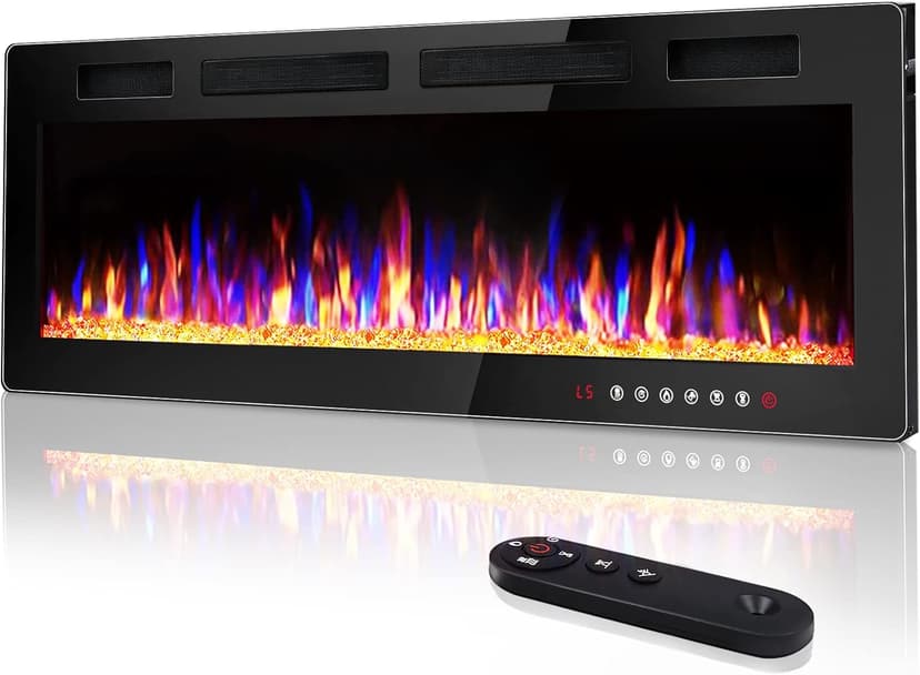 Vitesse 72 inch Ultra-Thin Electric Fireplace in-Wall Recessed and Wall Mounted Fireplace Heater,Linear Fireplace with Multicolor Flame,Timer,Low Noise,750/1500W,Touch Screen & Remote Control(72’’)