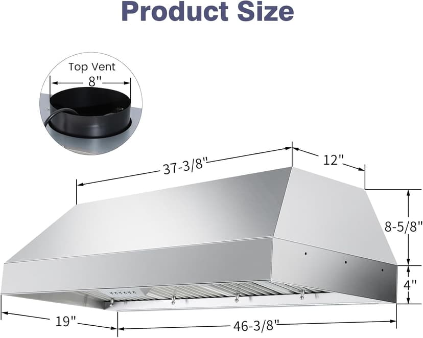 Akicon Range Hood Insert 48 Inch with Heater Sensor, 1200 CFM Bulit-in Kitchen Vent Hood with 4 Speeds, Ultra-Quiet Duct Stove Hood 3CCT LED Lights and Dishwasher Safe Filters