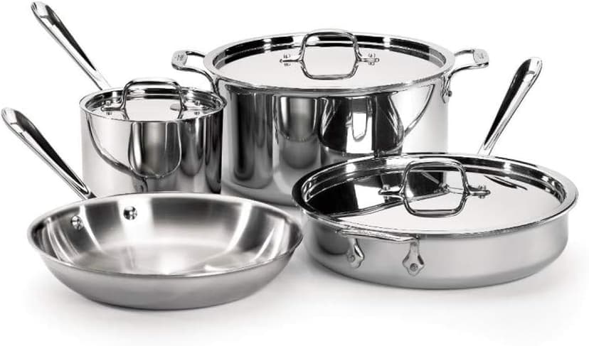 All-Clad D3 3-Ply Stainless Steel Cookware Set 7 Piece Induction Oven Broiler Safe 600F Pots and Pans, Cookware Silver