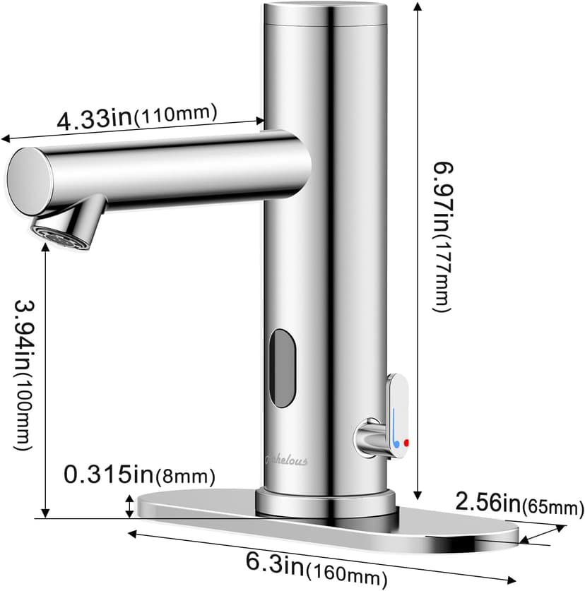 Achelous Automatic Touchless Bathroom Sink Faucet with Deck Plate,Hands Free Infrared Sensor Basin Faucet with Temperature Control, Battery Powered Sensor Bathroom Tap,Chrome