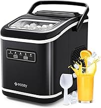 Ecozy Countertop Ice Maker, Portable, Self-Cleaning, 9 Bullet Ice Cubes in 6 Mins, 26lbs/24Hrs, Ice Maker Machine with Ice Bags, Handle, Standing Scoop and Basket, Black, IM-BS261C