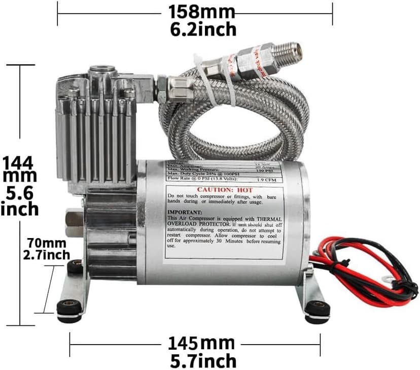Universal 150 PSI Horns Heavy Duty Onboard Air Compressor, Replacement for Truck/Car Train Horn/Suspension/Ride/Bag kit/System and All 12v Vehicles like Semi/Pickup Trucks, Silver 1/4