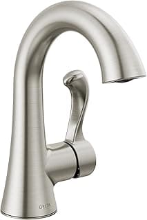Delta Esato Brushed Nickel Bathroom Faucet 1 Hole, Single Hole Bathroom Sink Faucet for Vanity, Push-Pop Drain Assembly, SpotShield Brushed Nickel 15897LF-SP