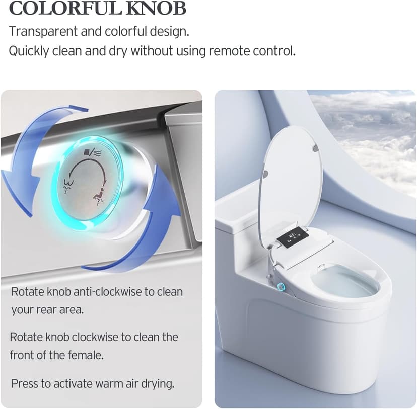 Electric Bidet Toilet Seat Elongated, Heated Toilet Seat, Instant Warm Water, Warm Air Dryer, Rear Feminine and Oscillating Washing, Wireless Remote, Night Light, Slow Close Lid, LED Display