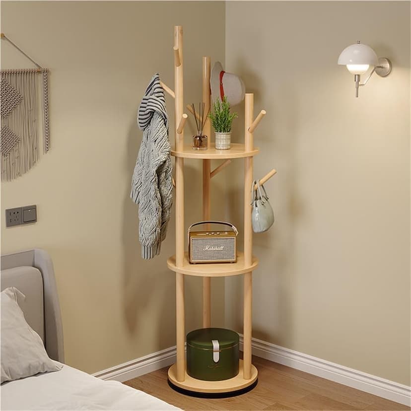 Rotary Coat Rack - Solid Wood Freestanding Coat Rack with Shelf and 9 Hooks - Ideal for Entryway, Bedroom, Living Room - Stylish and Functional Storage Solution