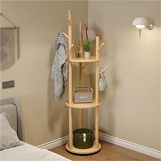 Rotary Coat Rack - Solid Wood Freestanding Coat Rack with Shelf and 9 Hooks - Ideal for Entryway, Bedroom, Living Room - Stylish and Functional Storage Solution