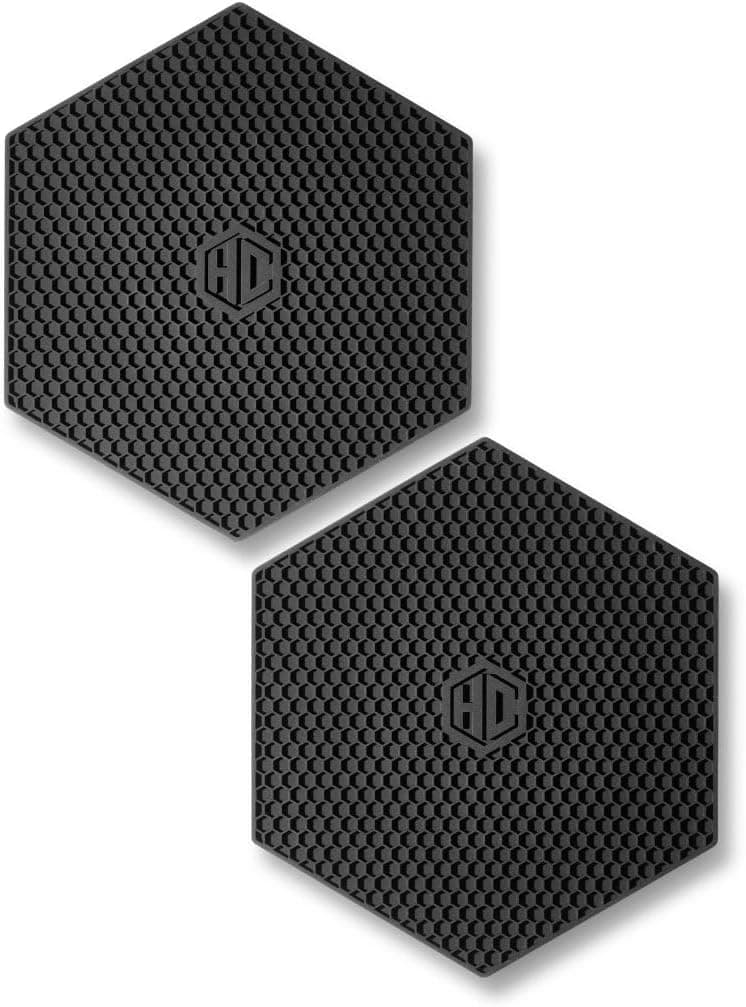 HexClad Hybrid Nonstick 6-Piece Pot Set with 2 Silicone Trivets, 2, 3, and 8-Quart Pots with Tempered Glass Lids, Stay-Cool Handles, Dishwasher-Friendly, Induction Ready, Compatible with All Cooktops