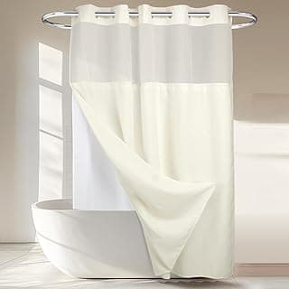 Heavyweight No Hooks Required Dotted Waffle Weave Shower Curtain with Snap in Liner - 71W x 74H,Hotel Grade,Spa Like Bath Curtain,Cream