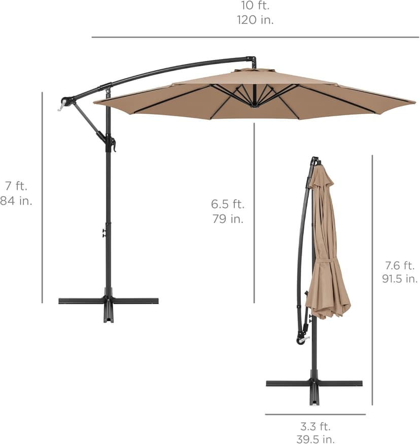 Best Choice Products 10ft Offset Hanging Market Patio Umbrella w/Easy Tilt Adjustment, Polyester Shade, 8 Ribs for Backyard, Poolside, Lawn and Garden
