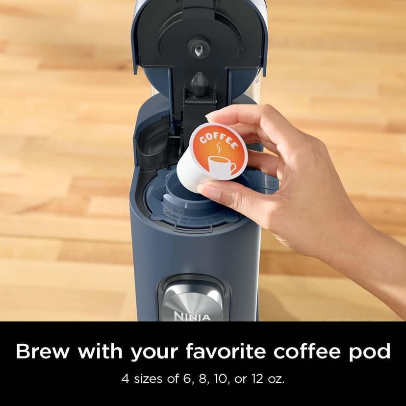 Ninja Pods & Grounds Single-Serve Coffee Maker, K-Cup Pod Compatible, 56-oz. Reservoir, 6-oz. Cup to 24-oz. Travel Mug Brew Sizes, Iced Coffee Maker, Navy, PB041NV