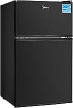 Midea WHD-113FB1 Double Door Mini Fridge with Freezer for Bedroom Office or Dorm with Adjustable Remove Glass Shelves Compact Refrigerator, 3.1 cu ft, Black