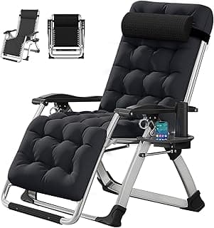 Zero Gravity Chair, Lawn Recliner, Reclining Patio Lounger Chair, Folding Portable Chaise with Detachable Soft Cushion, Cup Holder, Headrest