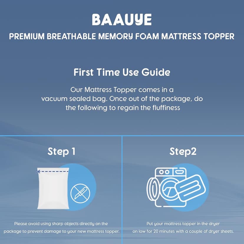 Baauye Memory Foam Mattress Topper King Size with Breathable 3D Air Mesh Sides, 1300GSM Extra Thick Plush Mattress Pad with 6"-18" Deep Pocket-(78"x80")