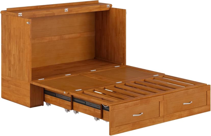 AFI Hamilton Full Murphy Bed Chest with Mattress, Storage, and Built-in Charger in Light Toffee