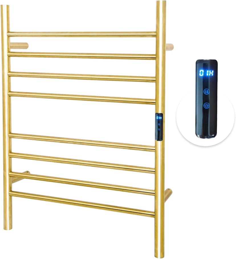 8 Bars Towel Warmer Rack, 23" Electric Wall Mounted Heated Towel Rack, Hot Towel Rails with Timer and Temperature Control for Bathroom, Brushed Gold