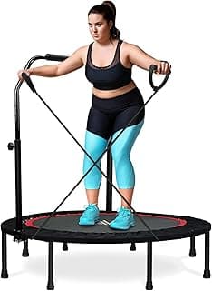 Foldable Mini Trampoline for Adults & Kids 40/48 inch Rebounder Trampoline with Adjustable Foam Bar for Indoor Workout Fitness