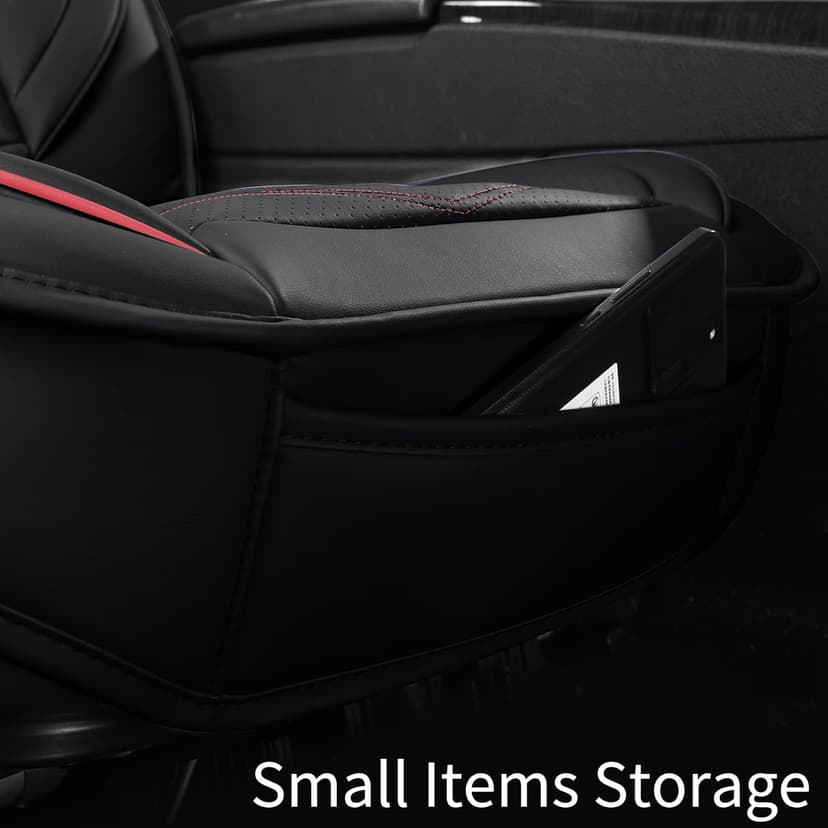 Car Seat Covers,Breathable and Waterproof Leather Seat Covers for Cars,Universal Anti-Slip Driver Seat Cover with Backrest for SUV Pick-up Truck Sedan(Style1,2 PCS Front Seat,Black+Red)
