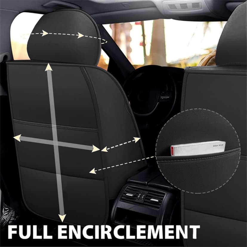 Car Seat Covers Full Set, Super Luxurious Heavy Duty Waterproof Leather Automotive Vehicle Cover for Cars SUV Pick-up Truck, Universal Non-Slip Seat Car Accessories (Black)