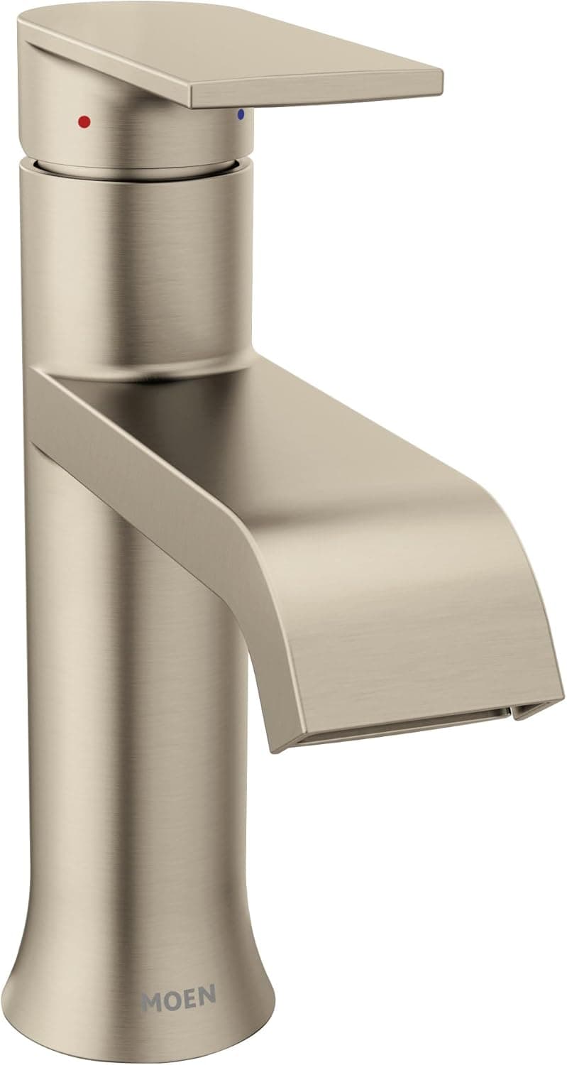 Moen 6702BN Genta LX One Handle Single Hole Modern Bathroom Sink Faucet with Optional Deckplate, Brushed Nickel
