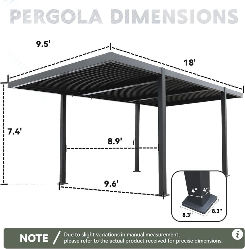 MELLCOM Louvered Pergola 10x18, Modern Aluminum Pergola with Adjustable Roof, Outdoor Shade Structure with Integrated Drainage System, Hardtop Gazebo Carport for Patio